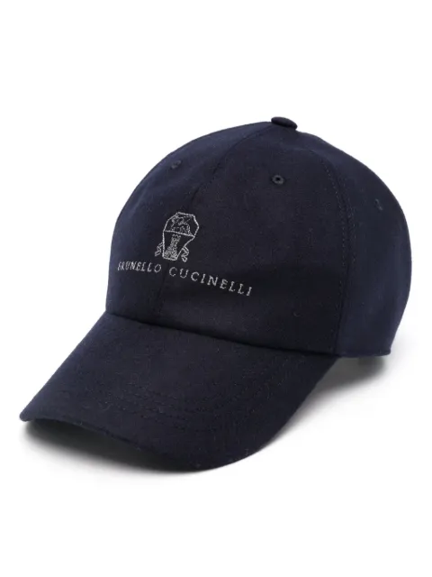 Brunello Cucinelli logo-embroidered flannel cap Blue M038P9850CFM33