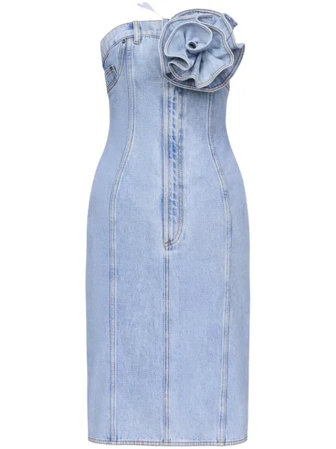 AREA floral-appliqué strapless denim dress Blue PF24AWDR0045DE01