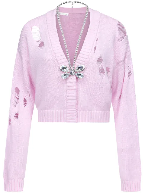 AREA butterfly-embellished organic cotton-blend cardigan Pink PF24AWKN0003YA01