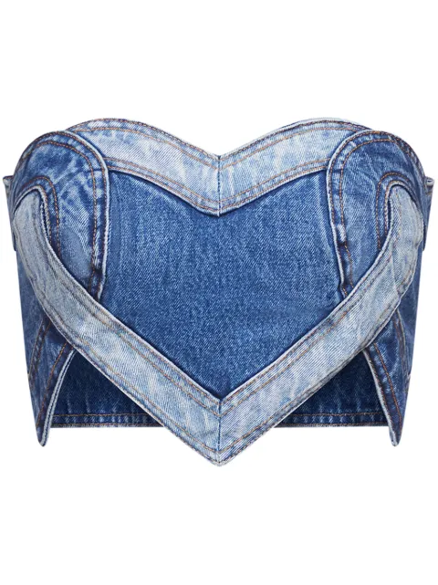 AREA patchwork heart-motif denim bandeau Blue PF24AWTP0026DE01