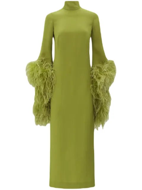 Taller Marmo Del Rio feather-trim midi dress Green TMCORE22551