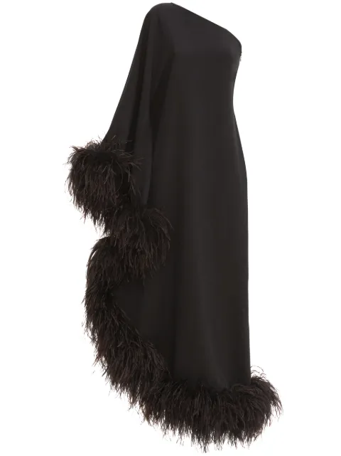 Taller Marmo Ubud feather-trim maxi dress Black TMCORE02133