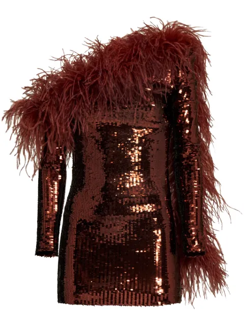 Taller Marmo Garbo Disco feather-trim minidress Red TMPS2424703