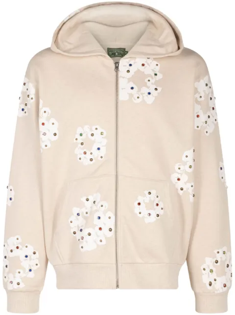 Denim Tears Rhinestone Cotton Wreath zip hoodie Neutrals DT027