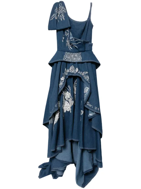 Saiid Kobeisy floral-embroidered denim maxi dress Blue RTWSS2401
