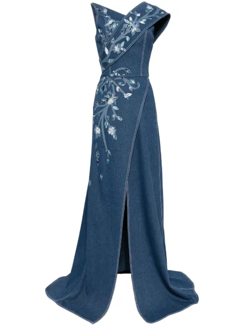 Saiid Kobeisy floral-print denim maxi dress Blue RTWSS2405