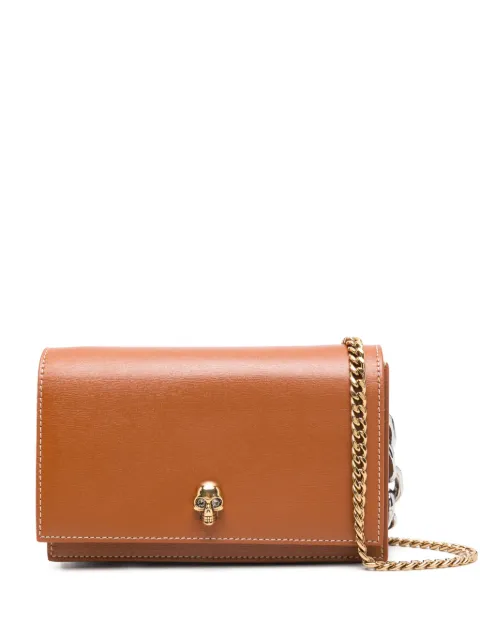 Alexander McQueen skull-appliqué leather crossbody bag Brown 613088DYTD1
