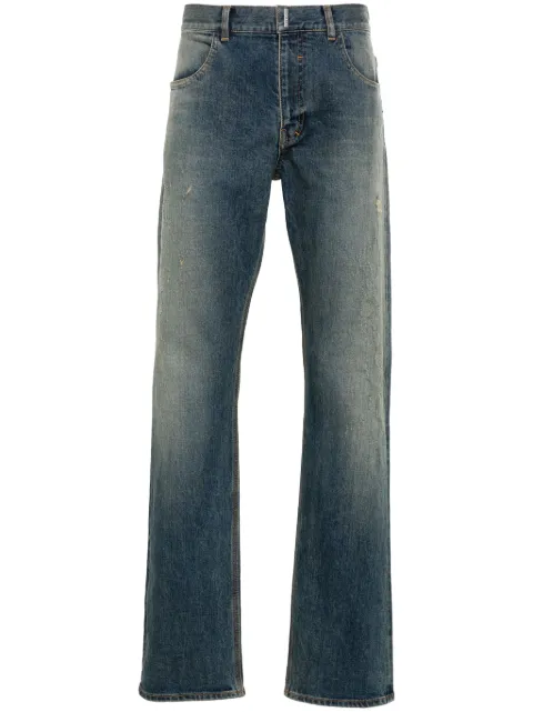 Givenchy logo-plaque distressed straight jeans Blue BM50UY5YAG