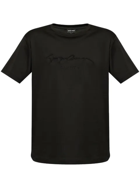 Giorgio Armani logo-embroidered T-shirt Black 6GSM90SJRQZ