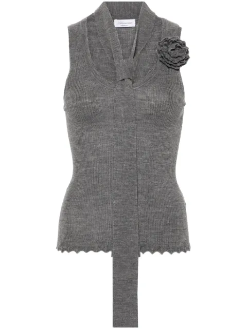 Blumarine floral-appliqué knitted tank top Grey 2M505A