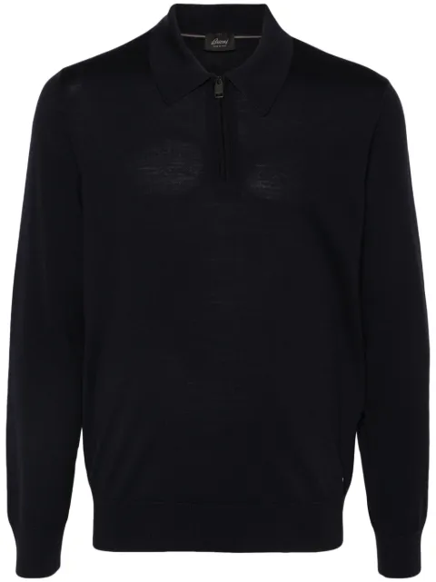 Brioni zip-fastening wool polo shirt Blue UMS10LOZK82