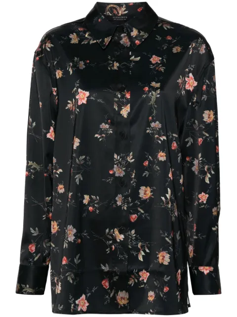 AllSaints Louisa floral-print satin shirt Black LOUISAWH533Z