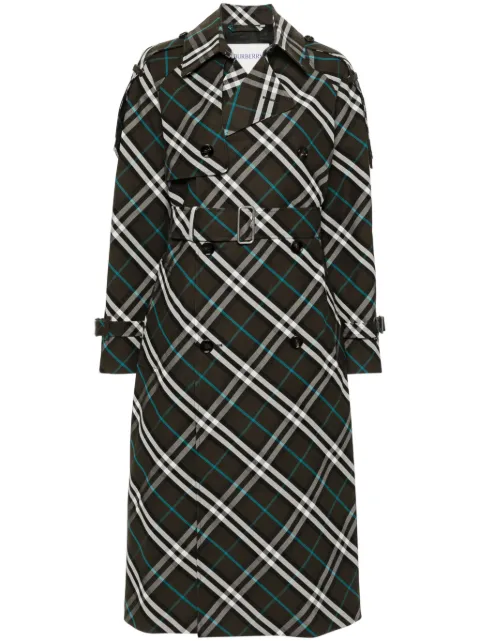 Burberry Long Check Cotton Blend Trench Coat Green 8095300CASC1213