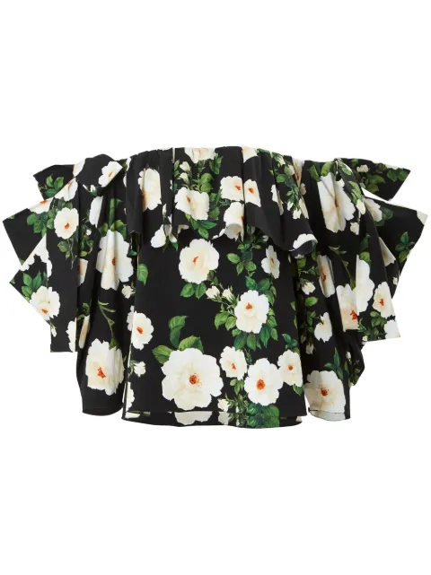 Carolina Herrera rose-print cotton top Black P2411N225RBT