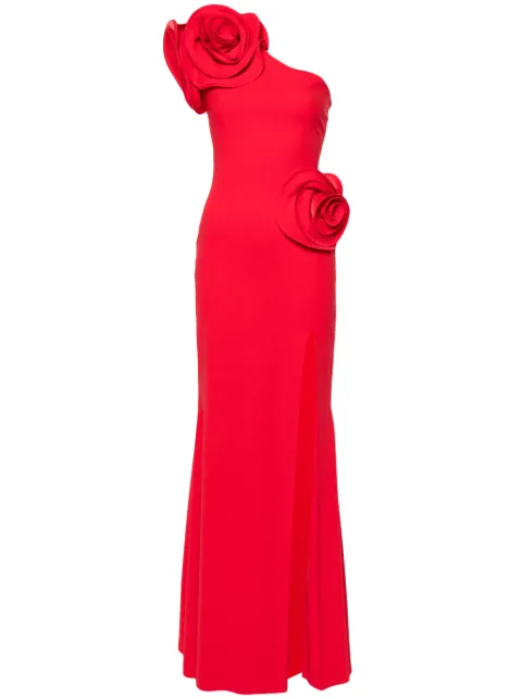 Ana Radu floral-appliqué one-shoulder dress Red 42039