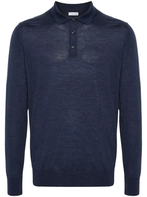 Caruso long-sleeve fine-knit polo shirt Blue MK50Y700244