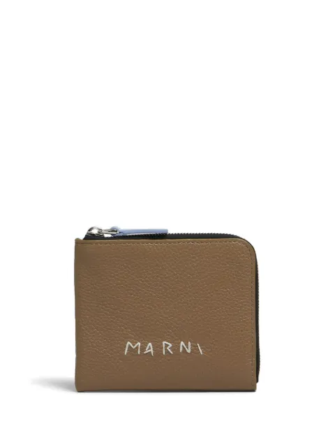 Marni leather zip-around wallet with mending-embroidery Brown PFMI0095Q0P6533