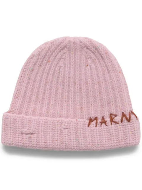 Marni Shetland wool beanie with embroidery Pink CLMC0125Q0UFH938
