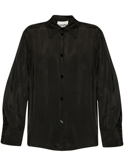GANNI plain long-sleeve shirt Black F9209