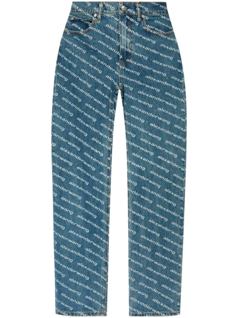 Alexander Wang logo print sequined mid-rise straight leg trousers Blue 4DC3244453460