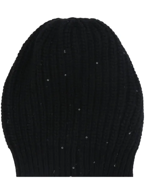 Brunello Cucinelli sequin-embellished ribbed-knit beanie Black M32373999C101