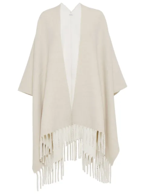 Brunello Cucinelli fringed-edge double knit poncho Neutrals MSCDAGP42CK95
