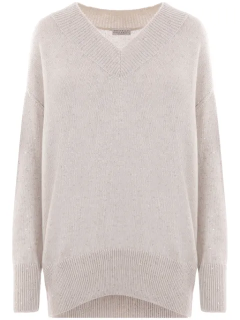 Brunello Cucinelli V-neck long-sleeve jumper Neutrals M73539922C9610