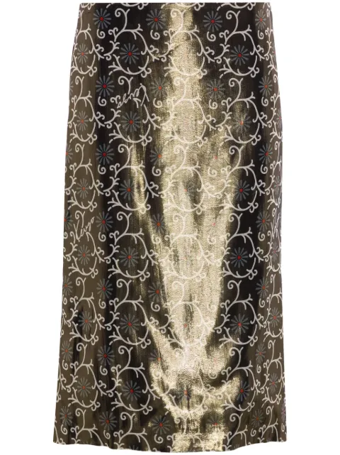 Kenzo floral-print lamé pencil skirt Gold FE62JU2959P1