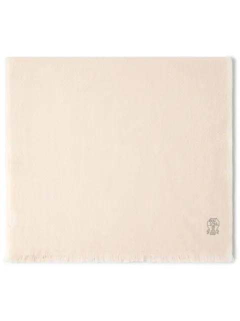 Brunello Cucinelli logo-embroidered cashmere scarf Neutrals MSC687AGCQ125