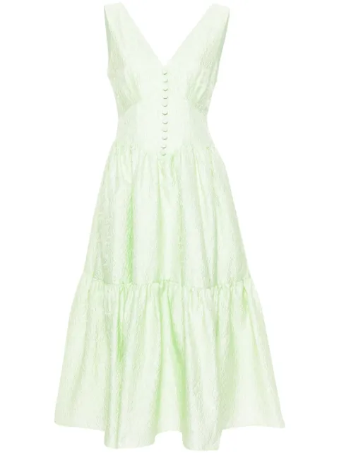 Self-Portrait brocade-effect tiered dress Green PF24028MG