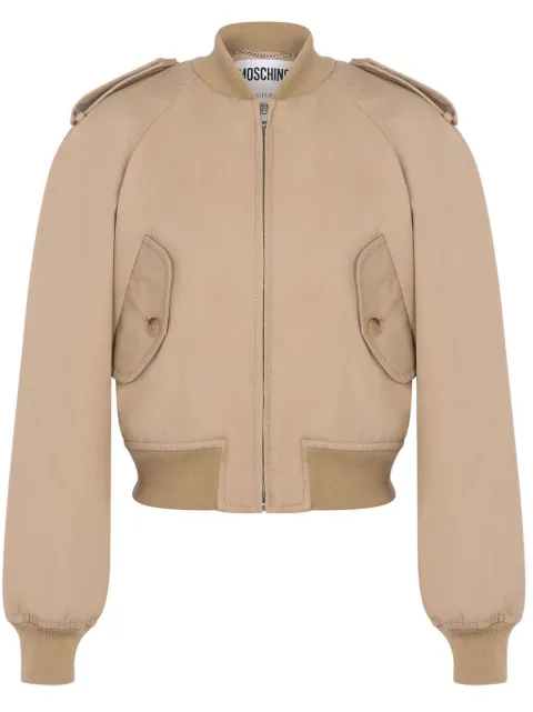 Moschino raglan-sleeve cropped bomber jacket Neutrals J05095419