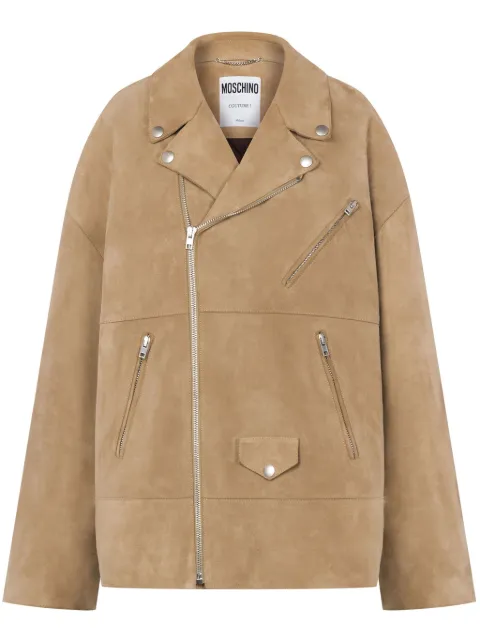 Moschino zip-up suede biker jacket Neutrals J37095471