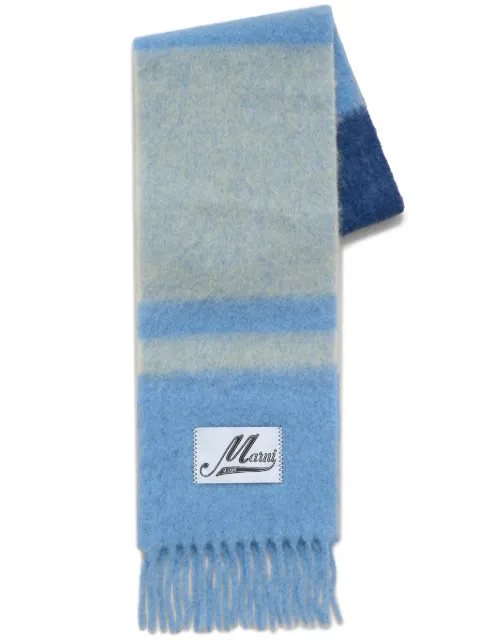 Marni fringed brushed-knit scarf Blue SCMC0122Y0UAW037