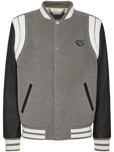 Philipp Plein leather sleeves bomber jacket Grey UADCMLB1927PLE010N