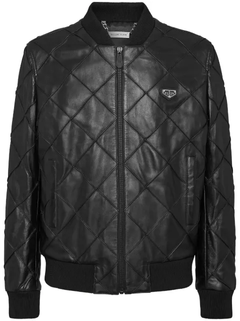 Philipp Plein quilted leather bomber jacket Black UADCMLB1926PLE010N