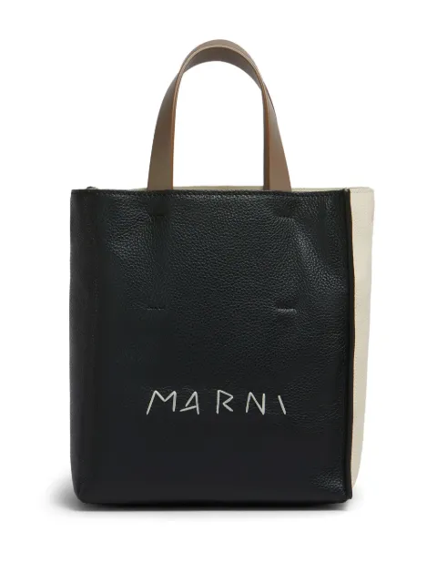 Marni leather Museo mini bag with mending embroidery Black SHMP0040L3P6533