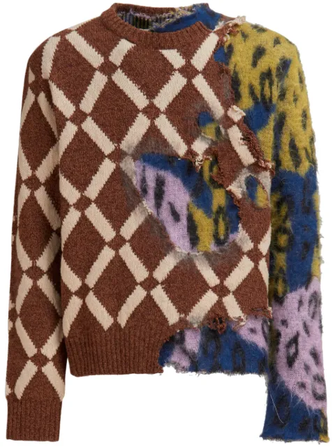 Marni distressed-effect colour-block jumper Brown GCMG0085Q1UFH923