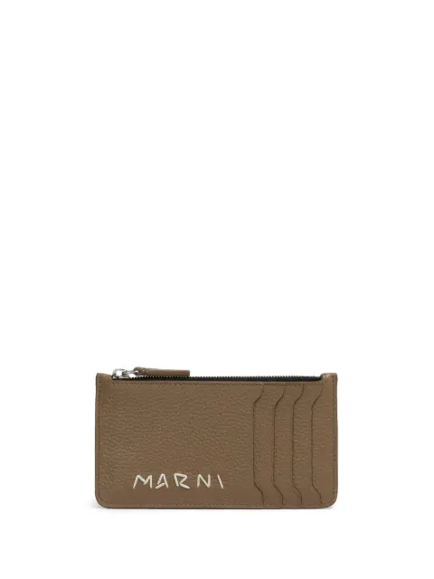 Marni leather card case with mending-embroidery Neutrals PFMI0103U1P6533