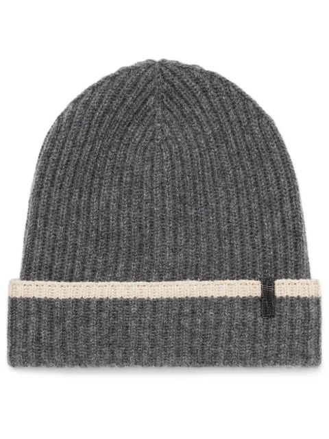 Brunello Cucinelli contrast cashmere beanie hat Grey M12504979CGF16