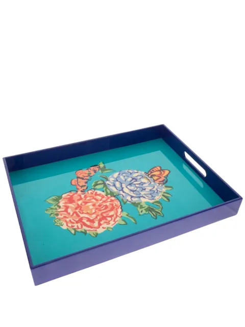 Lisa Corti Queen Flower wood tray (34cm x 45cm) Green 0TRAY45X34MDFWQF8045X34
