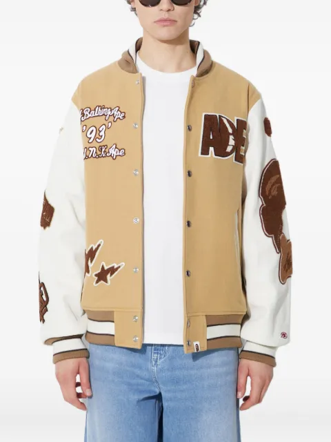 A BATHING APE® appliqué-detail varsity jacket Neutrals 1J80141001