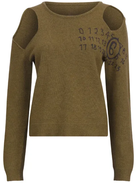 MM6 Maison Margiela number-print cut-out jumper Green S62NH0034M13071
