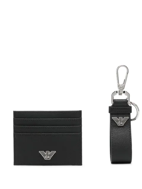 Emporio Armani logo-plaque leather wallet set Black Y4R606Y138E