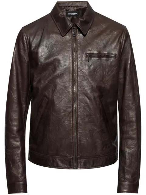 Dolce & Gabbana zipped leather jacket Brown G9BEILHULT3