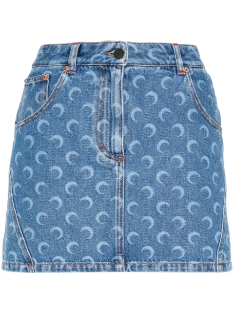 Marine Serre Moon-print denim mini skirt Blue WSK057ACDEN0002