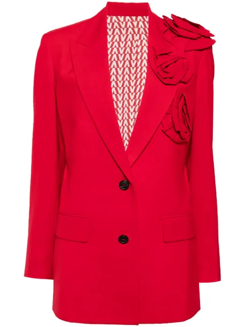 Valentino Garavani floral appliqué v-neck blazer Red BCE2G56DP