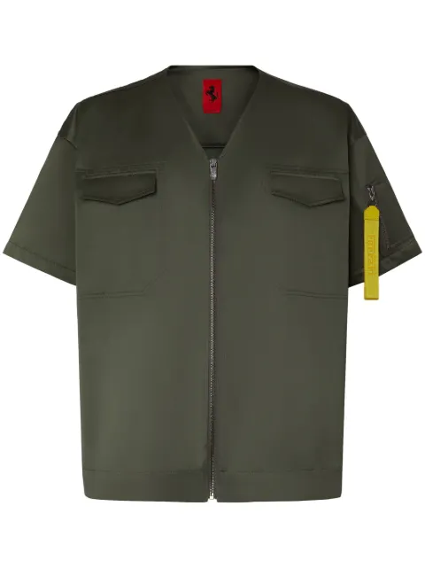 Ferrari keyring-attachment zip-fastening shirt Green 48314