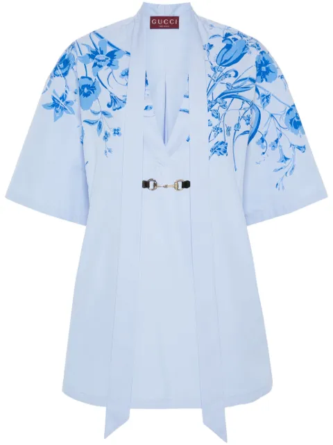Gucci Horsebit-detail poplin dress Blue 788835Z8BSV
