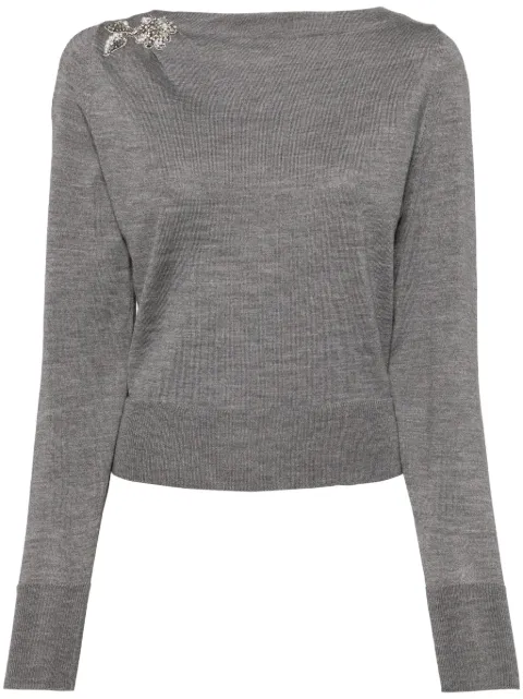 ERDEM glass crystal embellishment wool knitted top Grey PF24F1KT3GYEKW