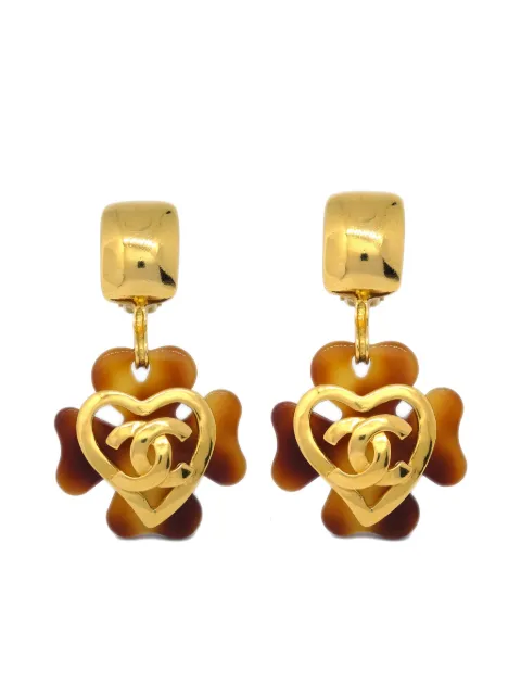 CHANEL Pre-Owned 1995 clover dangle clip-on earrings Gold ER95P